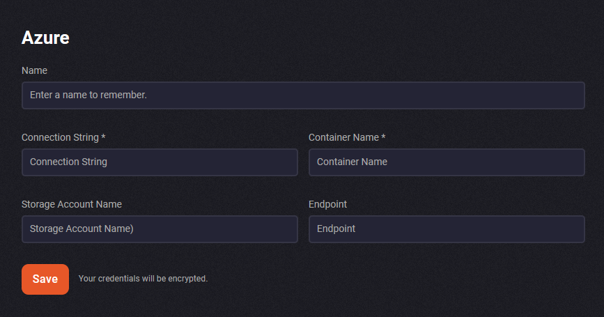 How to add azure storage on vimqu